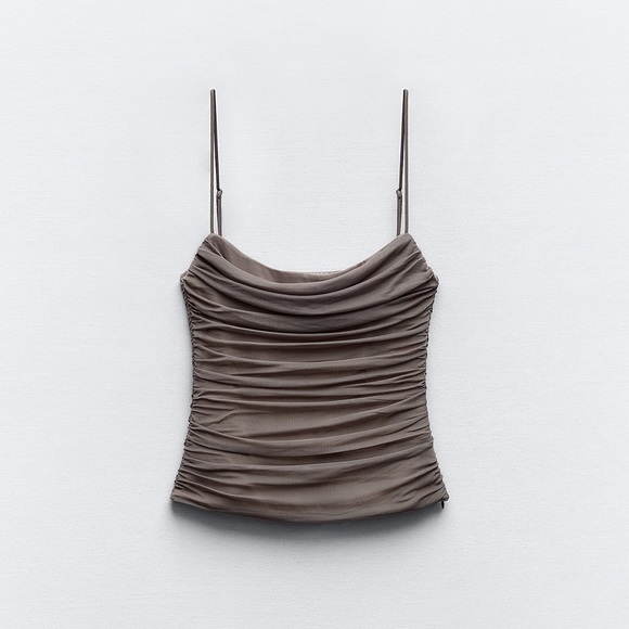 Zara NWT draped tulle spaghetti strap mesh thick corset top - Picture 5 of 6